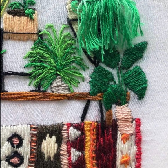 PLANT LADY SITTING ON RUG Embroidered Art - Picture 3 of 3